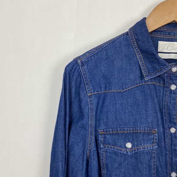 J.Crew 10 Denim Shirt Dark Rinse Pearl Snap Buttons Slim Western - Picture 5 of 14